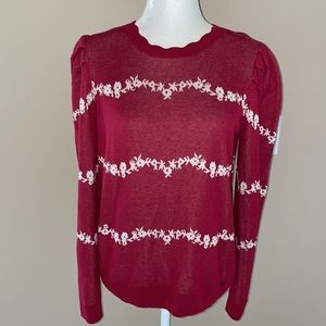 Loft Floral Puff Sleeve Sweater, NWT, Size Medium